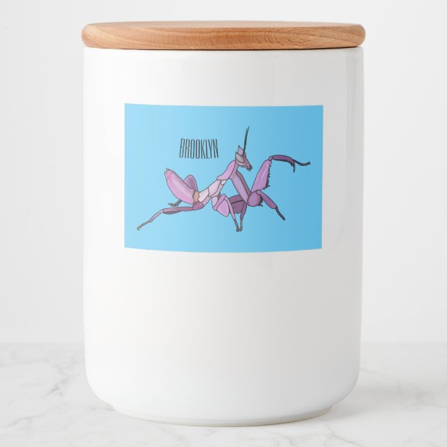 Orchid mantis tecknad illustration mat etiketter (Framsida)