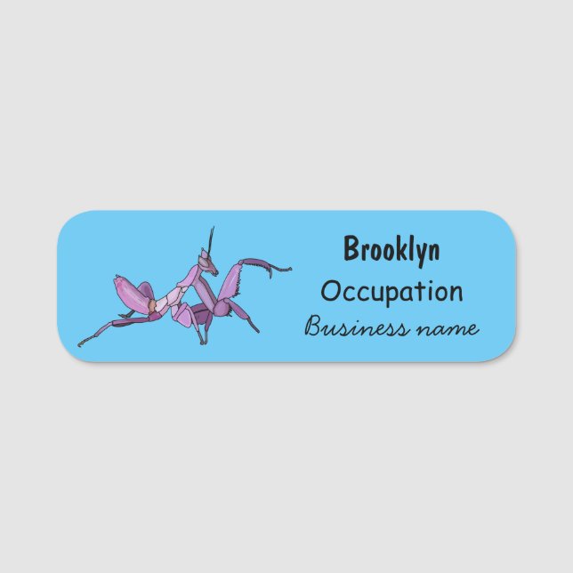 Orchid mantis tecknad illustration namnbricka (Framsida)