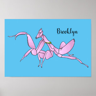 Orchid mantis tecknad illustration poster