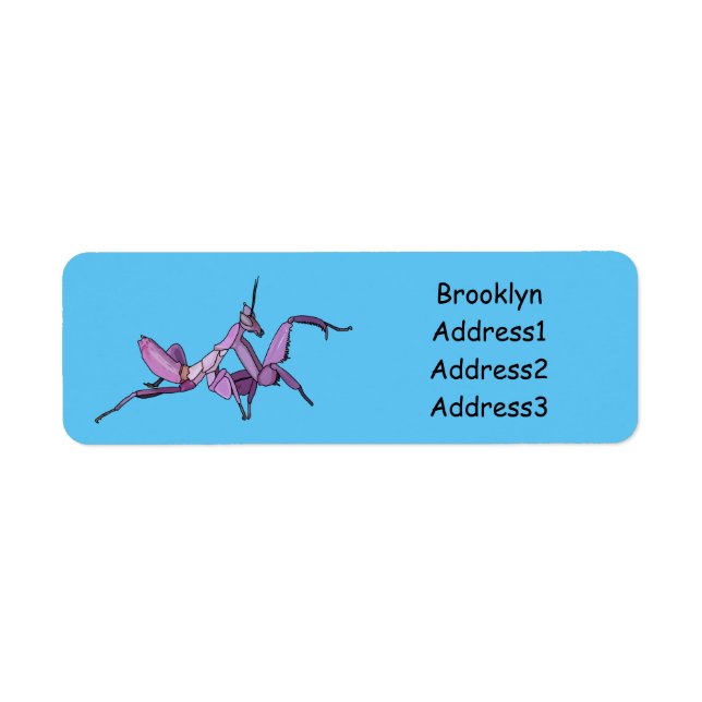 Orchid mantis tecknad illustration returadress etikett (Framsidan)