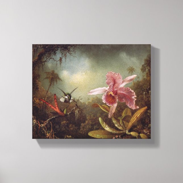 Orchid med två Hummingbird av Martin Heade Canvastryck (Framsida)