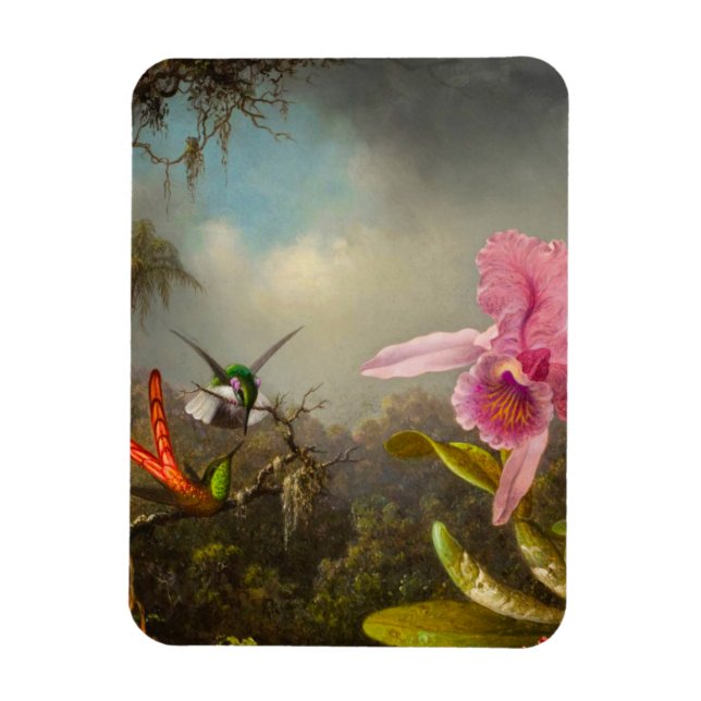 Orchid med två Hummingbird Heade Magnet (Vertikal)