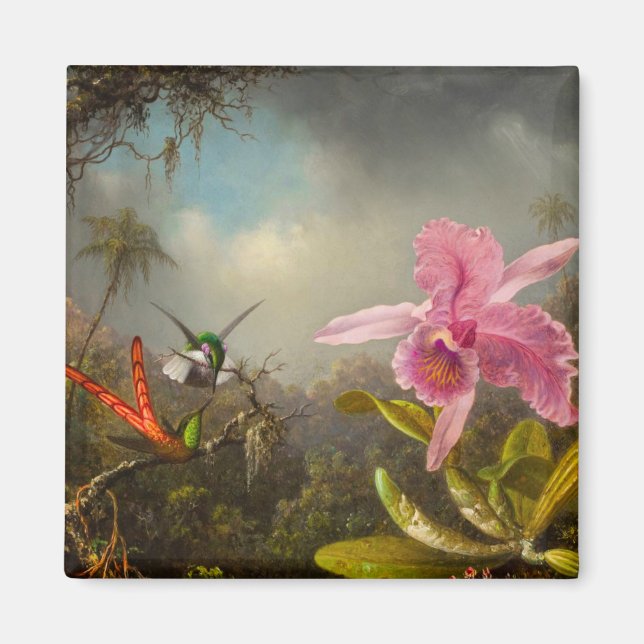 Orchid med två Hummingbird Heade Magnet (Framsidan)