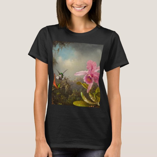 Orchid med två Hummingbird Heade T Shirt (Framsida)