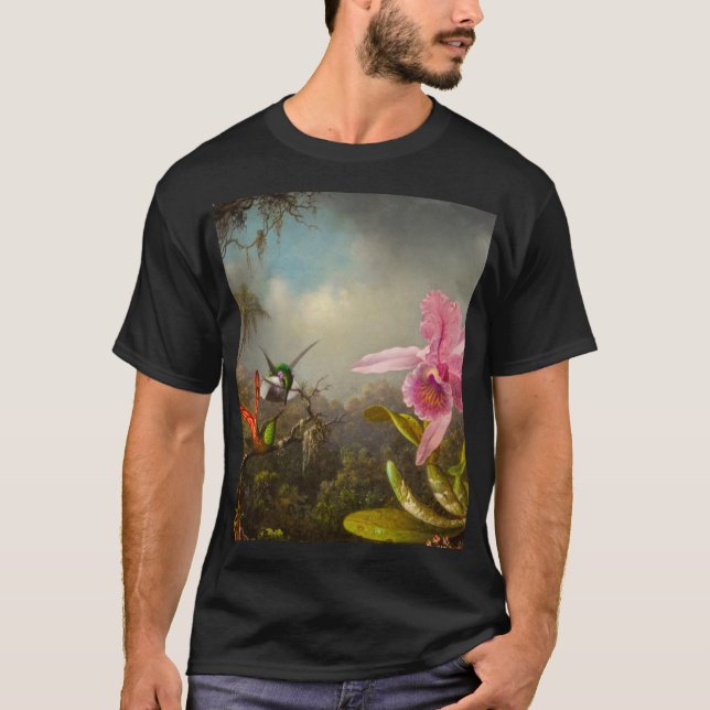 Orchid med två Hummingbird Heade T Shirt (Framsida)