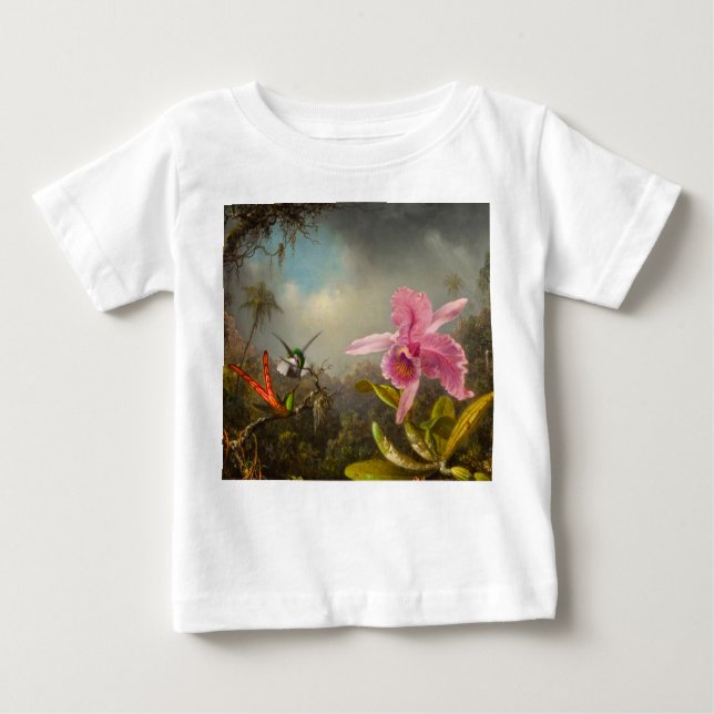 Orchid med två Hummingbird Heade T Shirt (Framsida)