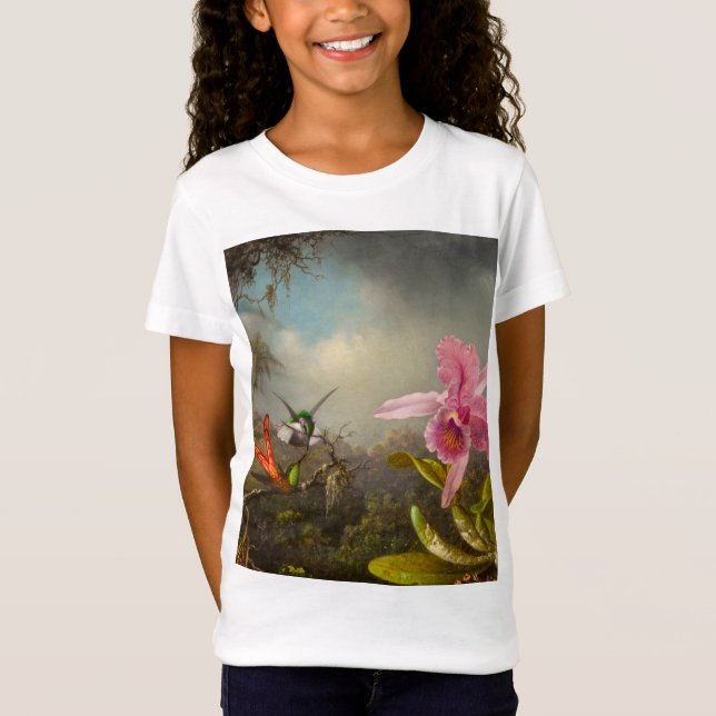 Orchid med två Hummingbird Heade T Shirt (Framsida)