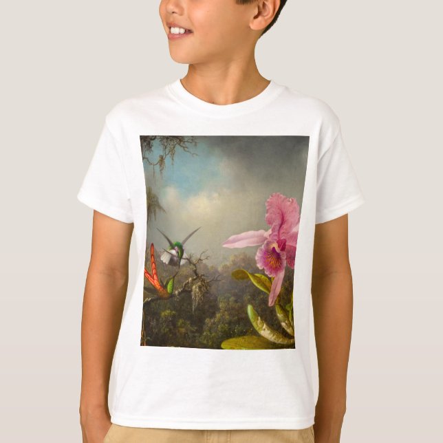 Orchid med två Hummingbird Heade T Shirt (Framsida)