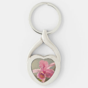 Orchid med två Hummingbird Heade Twisted Heart Silverfärgad Nyckelring