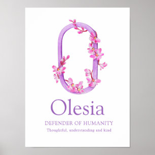 Orchid monogram brev O Olesia namn Poster