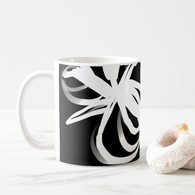 Orchid Noir: Abstrakt Black & White Kaffemugg (Med munk)