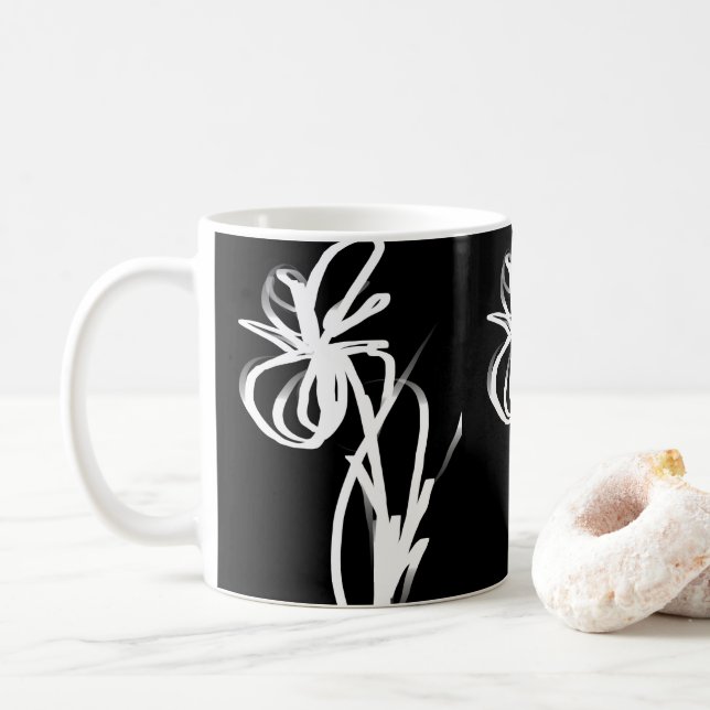 Orchid Noir: Abstrakt Black & White Kaffemugg (Med munk)