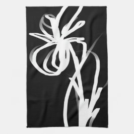 Orchid Noir: Abstrakt Black & White Kökshandduk