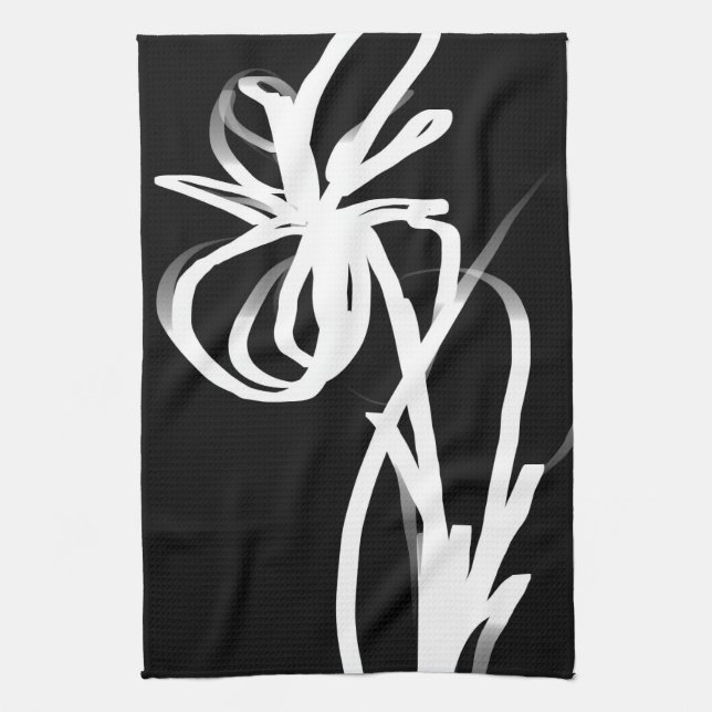 Orchid Noir: Abstrakt Black & White Kökshandduk (Vertikal)