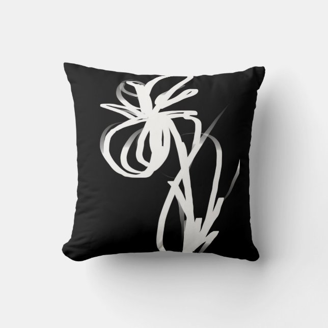 Orchid Noir: Abstrakt Black & White Kudde (Framsida)