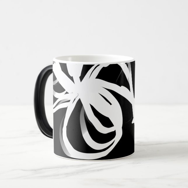 Orchid Noir: Abstrakt Black & White Magisk Mugg (Framsida vänster)