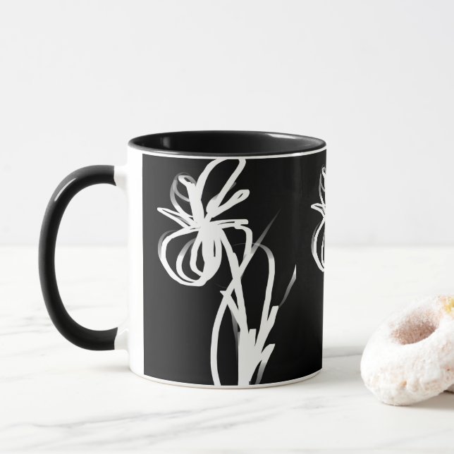 Orchid Noir: Abstrakt Black & White Mugg (Med munk)