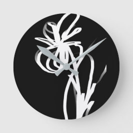 Orchid Noir: Abstrakt Black & White Rund Klocka