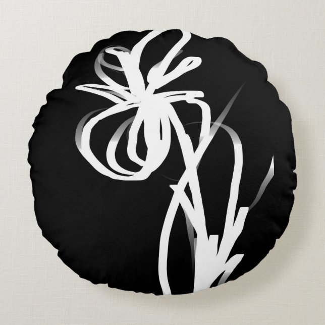 Orchid Noir: Abstrakt Black & White Rund Kudde (Framsidan)