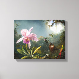 Orchid och tre Hummingbird Fine Art Canvastryck