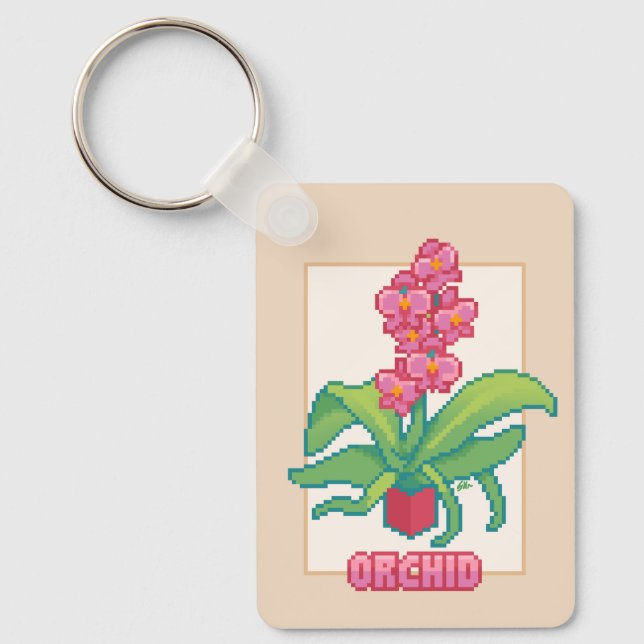 Orchid, orchidee, pixelart, Pixel Art Nyckelring (Framsida)