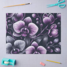 Orchid Orchids Blommigt Black Lila Moody Decoupage