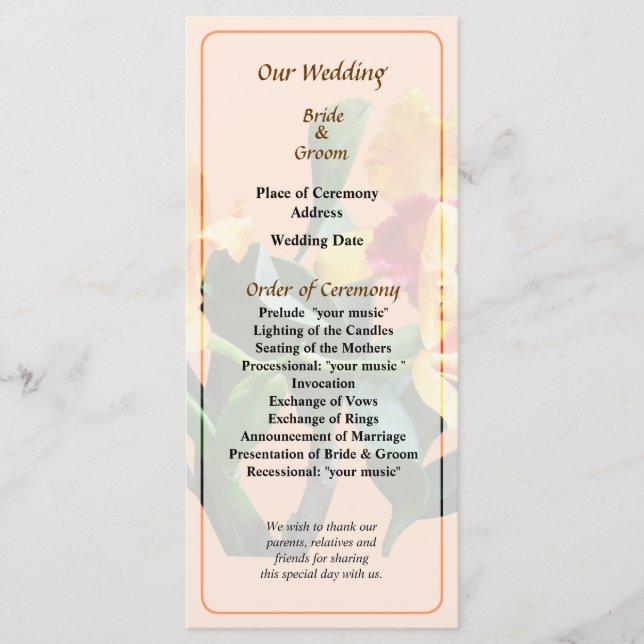 Orchid Persian Garden Wedding Program (Framsida)