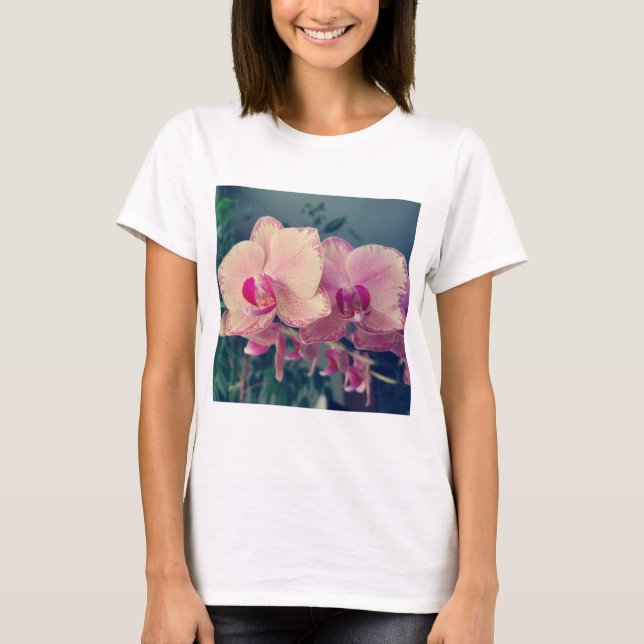Orchid phalaenopsis ppolka dot rosa blommor blommi t shirt (Framsida)