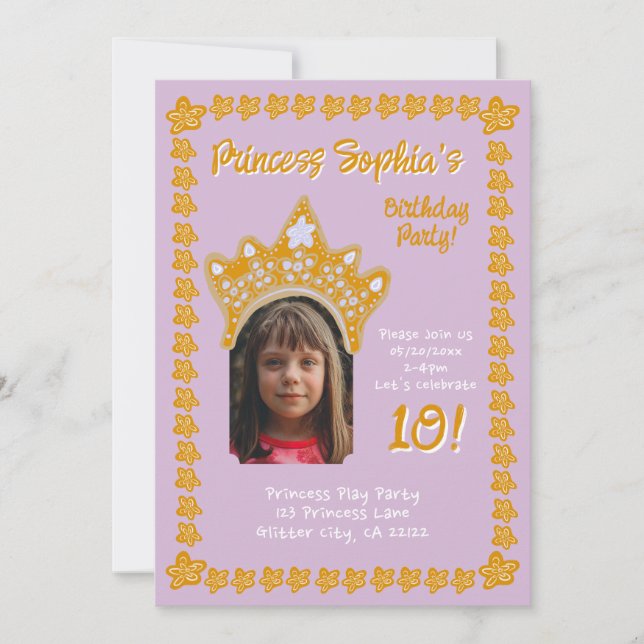 Orchid Pink Princess Crown Floral Photo Birthday Inbjudningar (Framsida)