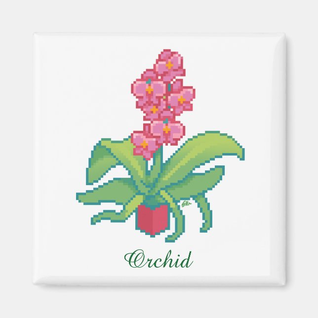 orchid pixelart, Pixel Art  Magnet (Framsidan)