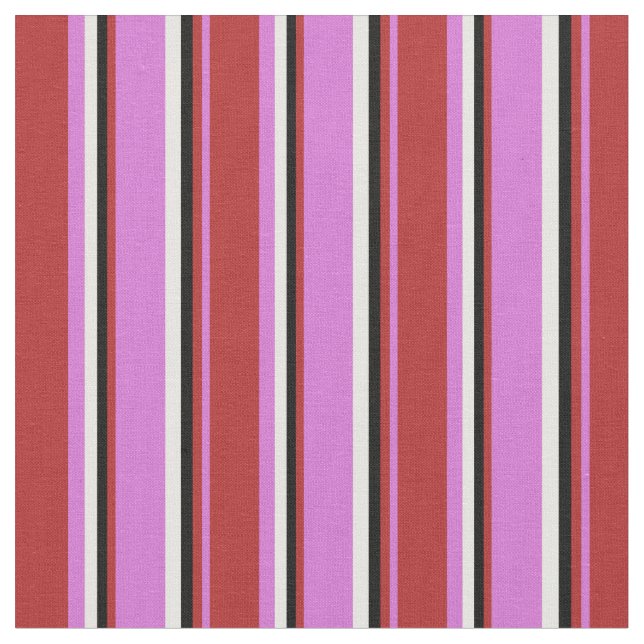 Orchid, Red, Black och White Färgad Linjer Tyg (Närbild)