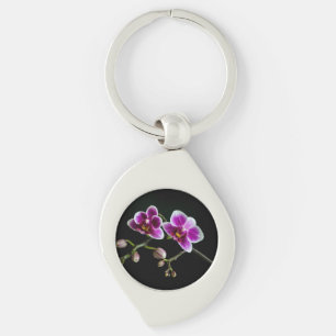 Orchid rosa white färg på svart blek skonsam swirl silverfärgad nyckelring