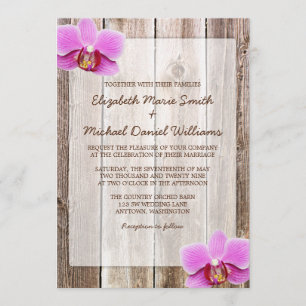 Orchid Rustic Barn Wood bröllopsinbjudningar Inbjudningar