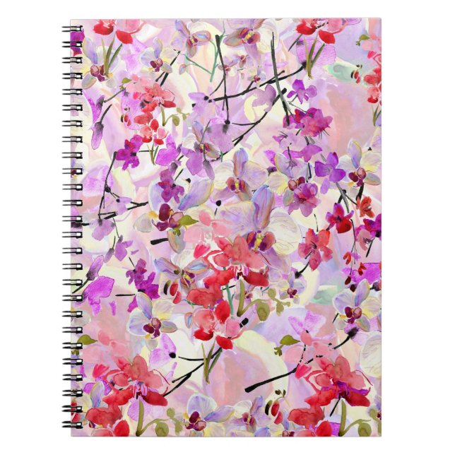 Orchid-Sakura Watercolor Background Anteckningsbok (Framsidan)