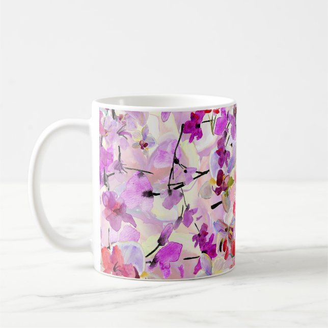 Orchid-Sakura Watercolor Background Kaffemugg (Vänster)