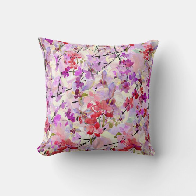 Orchid-Sakura Watercolor Background Kudde (Framsida)
