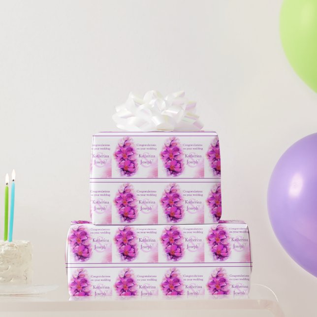 Orchid stilized lila rosa vid namn bröllop wrap presentpapper (Festgåvor)