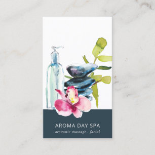 ORCHID STONE NAVY VATTENFÄRGSPA-MEDDELANDETERAPI VISITKORT