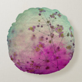 Orchid teal and lila blommigt script rund kudde