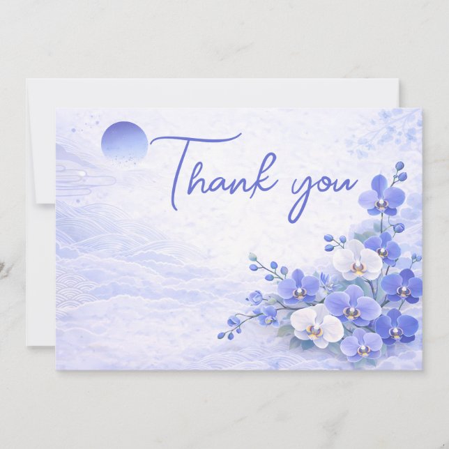 Orchid Thank You Card – Blue Floral Design Julkort (Framsida)