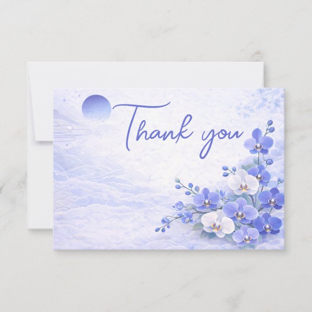 Orchid Thank You Card – Blue Floral Design Tack Kort (Framsida)