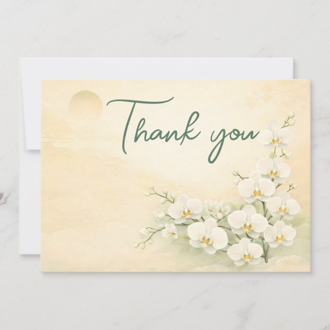 Orchid Thank You Card – Ivory White Floral Design Julkort (Framsida)