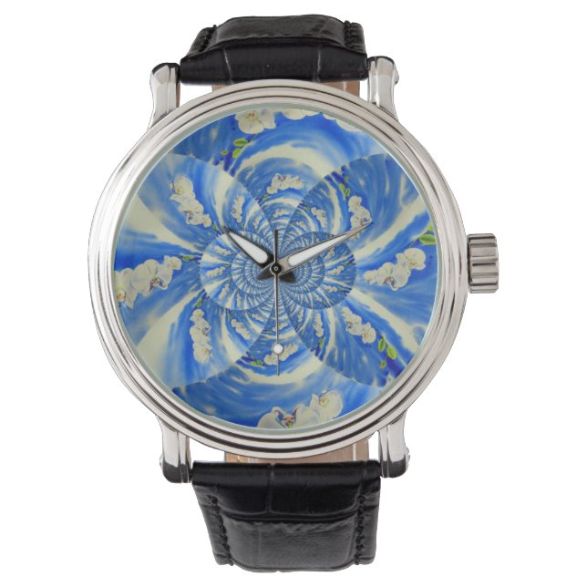 Orchid Watercolor-tavla, breeze, Clouds Mandala Armbandsur (Framsida)