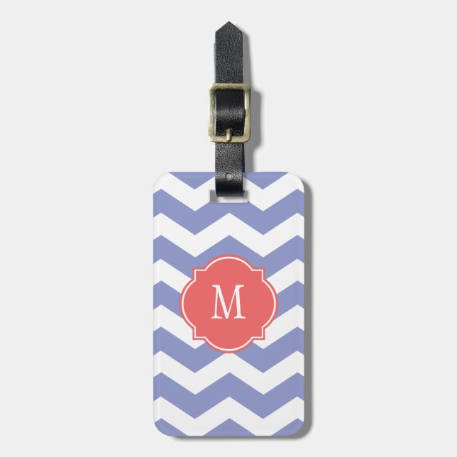 Orchid & White Chevron Monogram Luggage Tag Bagagebricka (Vertikal Framsida)