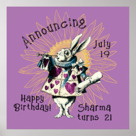 Orchid White Rabbit Grattis på födelsedagen-dekret Poster