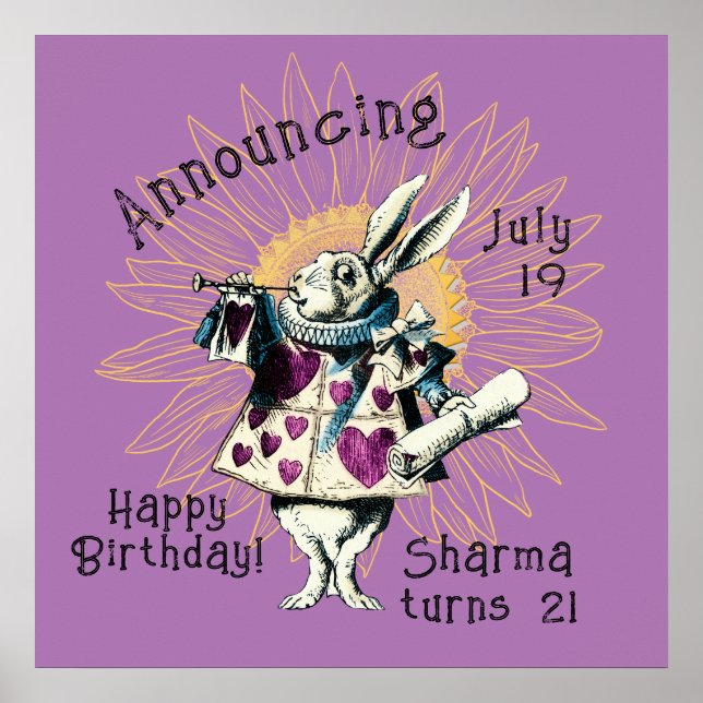 Orchid White Rabbit Grattis på födelsedagen-dekret Poster (Framsidan)