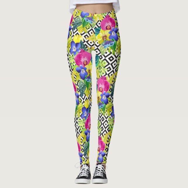 Orchidbegonia- och handflatanlöv leggings (Framsida)