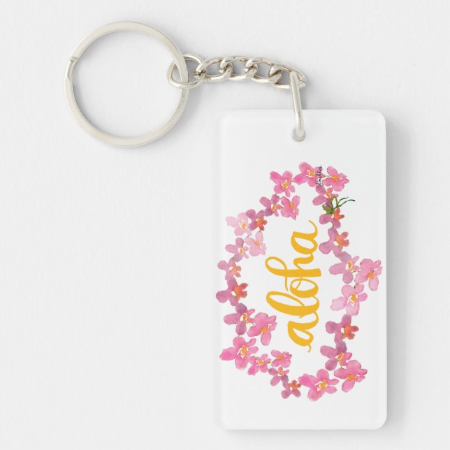 OrchidLeiAloha vattenfärg Keychain (Framsidan)