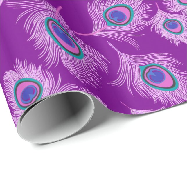 Orchidpåfågelfjädrar på Amethyst lilor Presentpapper (Rullad Hörn)