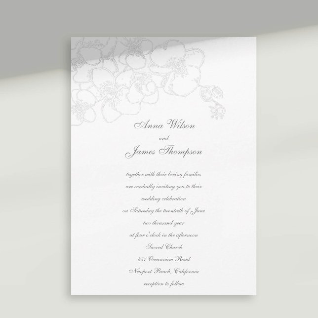 Orchids Faux Embossed Forme Calligraphy Bröllop Inbjudningar (formal wedding invitation calligraphy faux embossed orchids classic traditional)